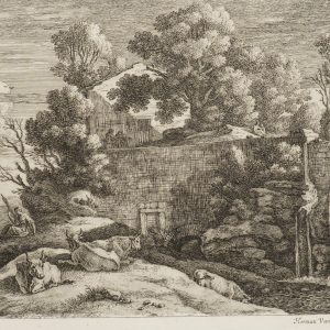 Le Moulin et la Cascade – Gravure d’Herman van Swanevelt (Reproduction XIXe)