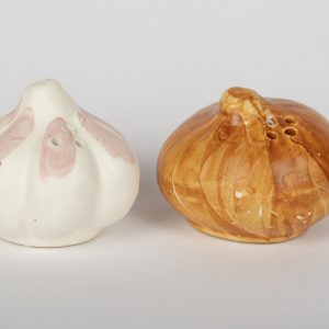 Duo vintage salière et poivrière en céramique - Ail et Oignon