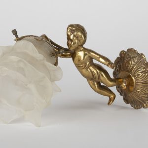 Lot de 2 appliques murales anciennes - Putti en bronze et tulipes en opaline