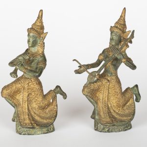 Lot de 2 statues en bronze doré - Style thaïlandais