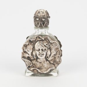 Petite bouteille de parfum ancienne en verre – Art nouveau – Dame fée du pavot