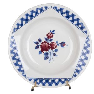 Assiette Lunéville à Décor de Roses et Carreaux Bleus