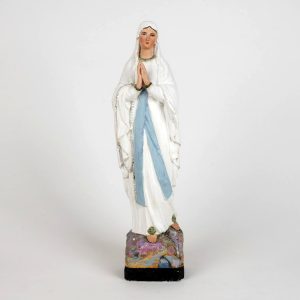 Statuette ancienne Vierge Marie en plâtre polychrome - Peinte à la main