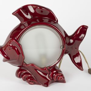 Petite lampe veilleuse poisson en faïence rouge – Années 1950