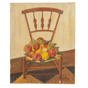 Nature morte à l’huile sur toile - Fruits sur une chaise (XXe siècle)