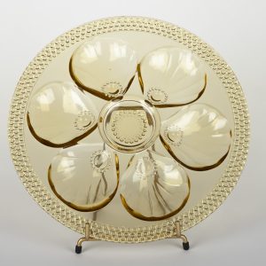 Lot de 12 assiette à huîtres en verre ambré style art déco
