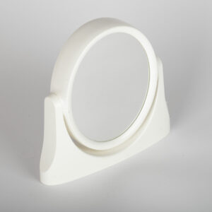 Miroir de table ovale en plastique blanc sur pied, design années 70.